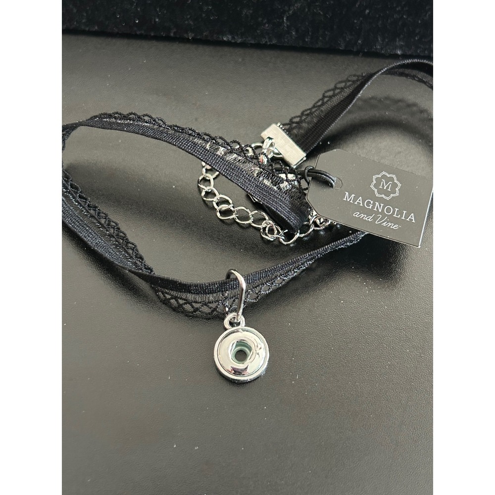 Choker Black Stretchy Lace Snap Charm Necklace Magnolia and Vine Holds Mini Snap